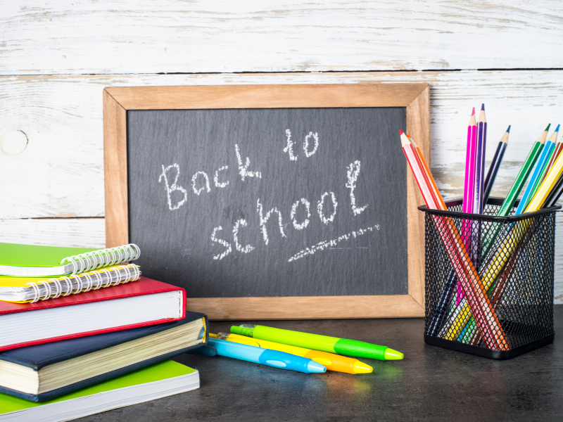 Back to School written in white on chalk board